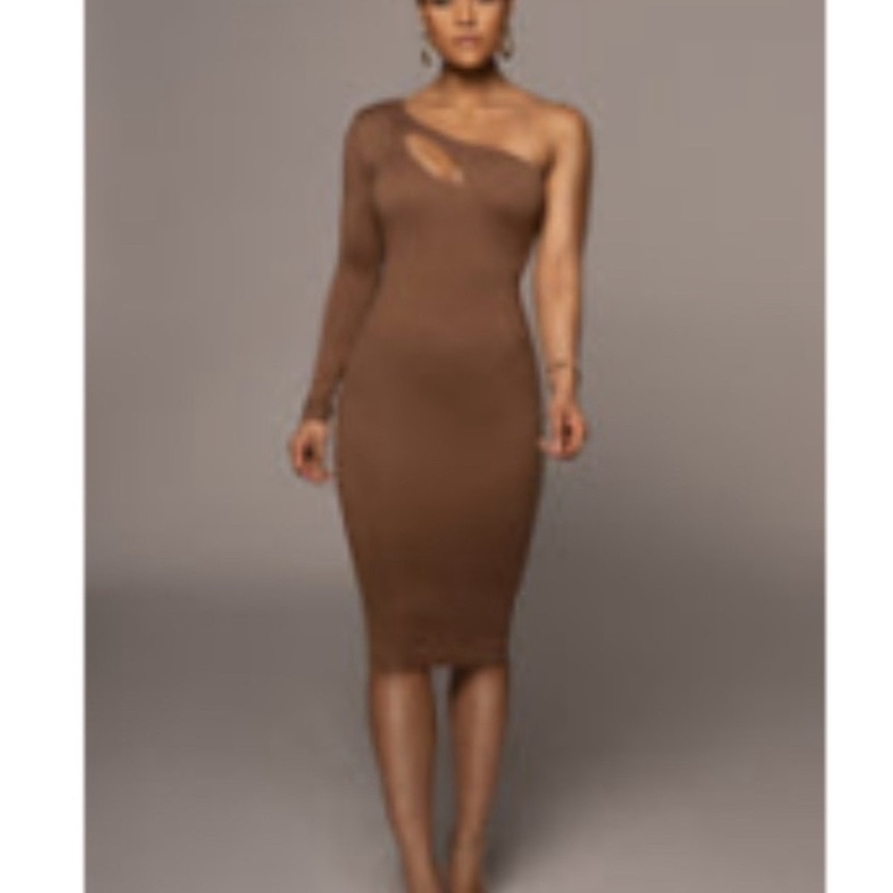 JLUXLABEL One Shoulder Pecan Faira Keyhole Dress - M